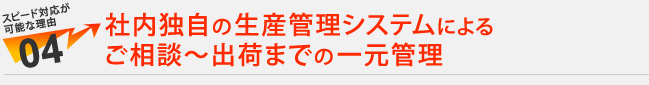 社内独自の生産管理システムによる、ご相談～出荷までの一元管理